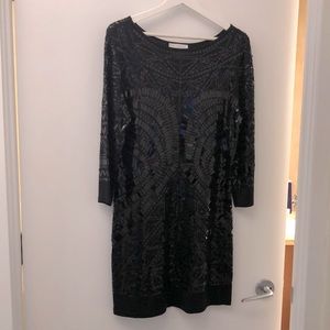 Soft Surroundings black sequin/beaded stunning 3/4 sleeve mini dress